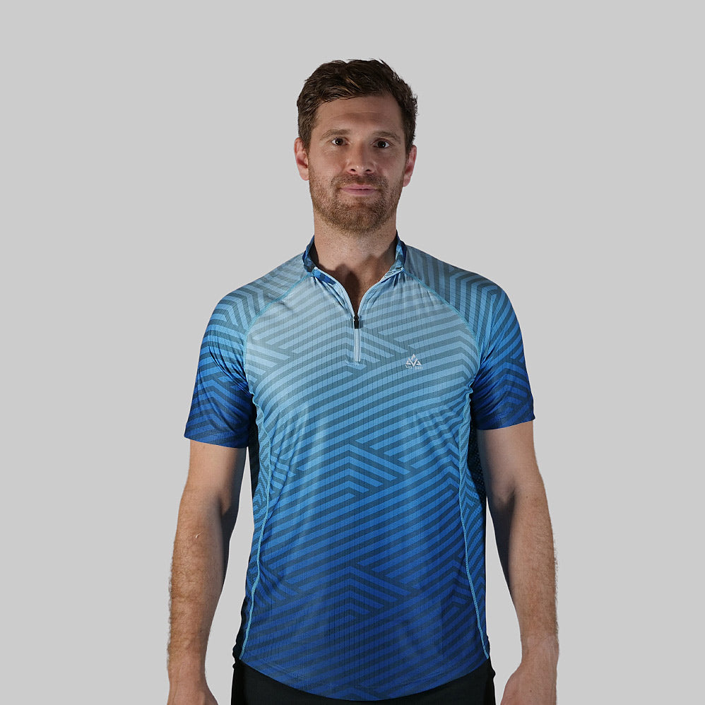 t-shirt homme zippé running trail bleu recyclé made in Europe