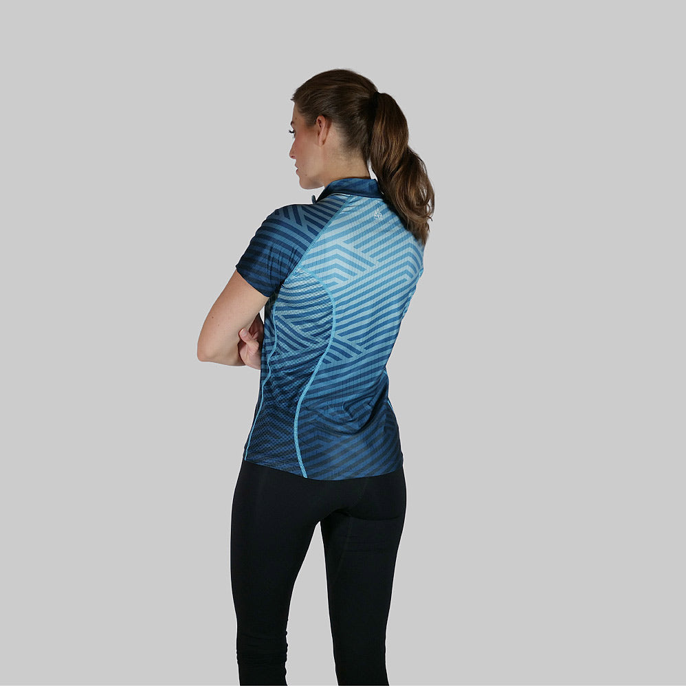 t-shirt running femme éco-responsable bleu zip